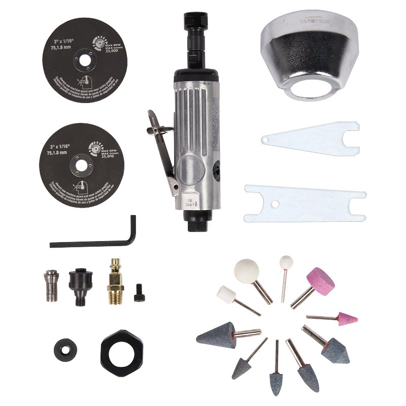  XINXING XQ-T05 21PC AIR DIE CUTTER-GRINDER KIT, 2 DALAM 1, DENGAN BATU, CAKERA, BMC SET