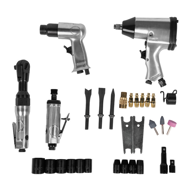  XINXING XQ-T09 34PC AIR ALATAN KIT, 1/2" AIR IMPACT 3/8" RATCHET, 150MM HAMMER 1/4" PENGISAR, DENGAN AKSESORI, BMC SET